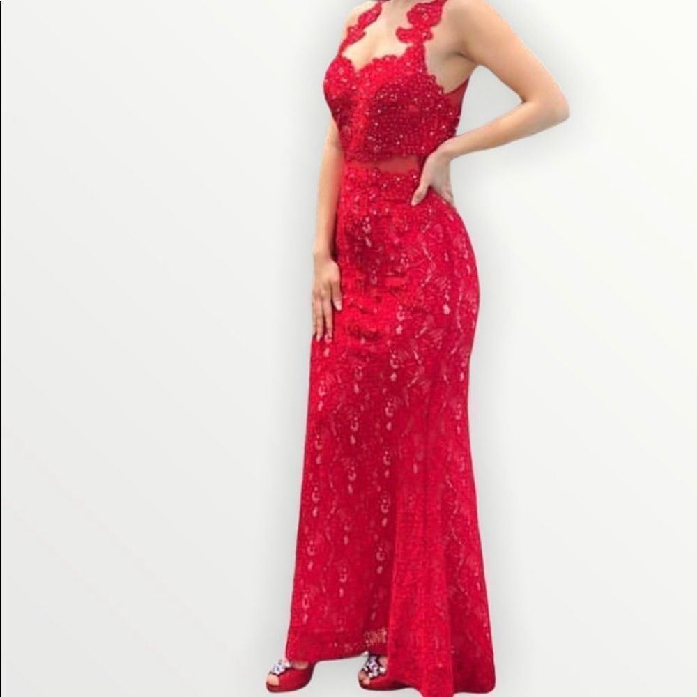 Beautiful long red dress in red colour in a great condition.